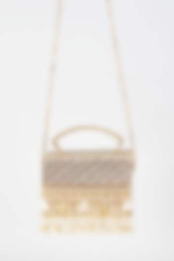 Gold Silk & MDF Embroidered Box Clutch by Aloha by PS