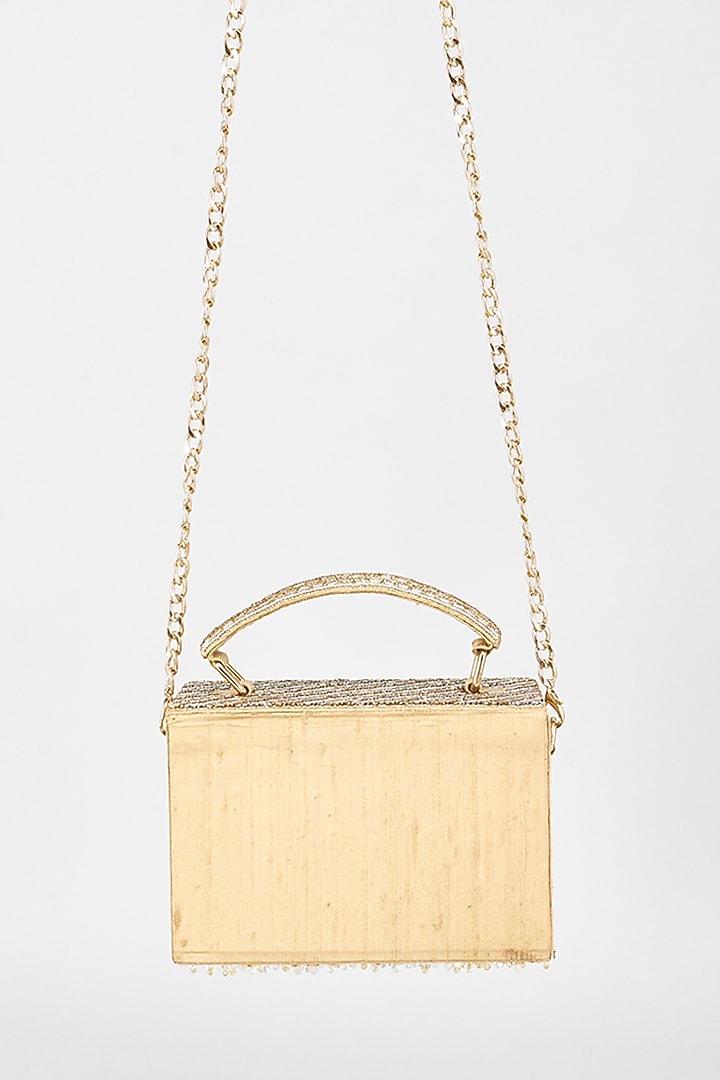 Gold Silk & MDF Embroidered Box Clutch by Aloha by PS at Pernia's Pop Up Shop