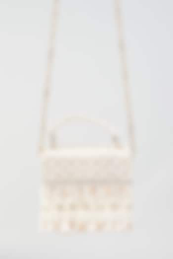 White Silk & MDF Embroidered Box Clutch by Aloha by PS