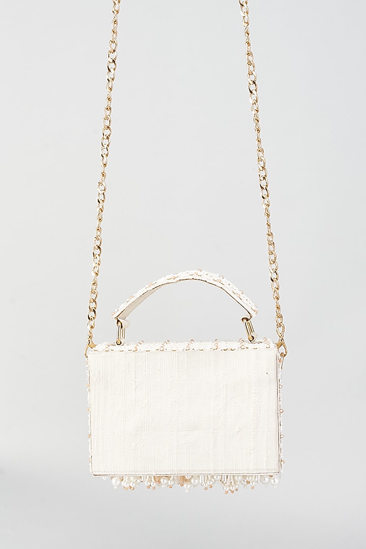 White Silk & MDF Embroidered Box Clutch by Aloha by PS at Pernia's Pop Up Shop