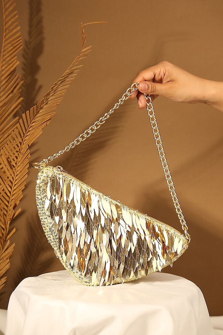 Gold Georgette Sequins Work Shoulder Bag by Aloha by PS at Pernia's Pop Up Shop