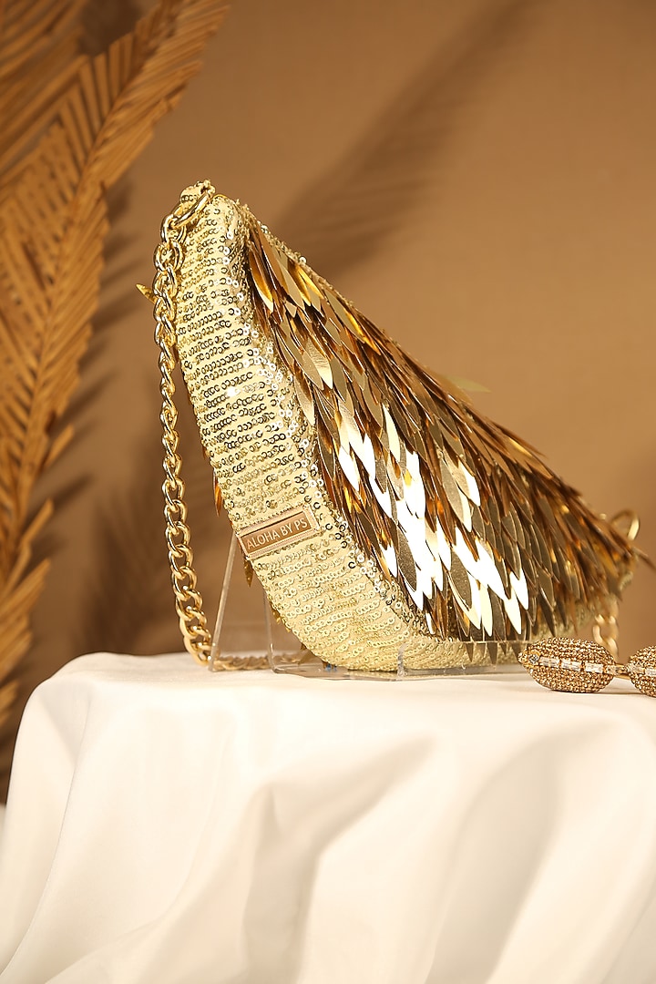 Gold Georgette Sequins Work Shoulder Bag by Aloha by PS at Pernia's Pop Up Shop