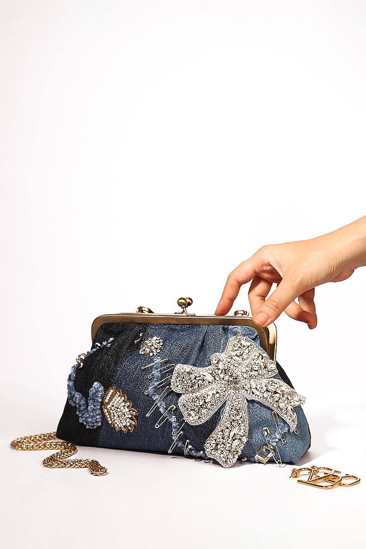 Blue Denim Crystal & Diamante Work Clutch by Aloha by PS at Pernia's Pop Up Shop