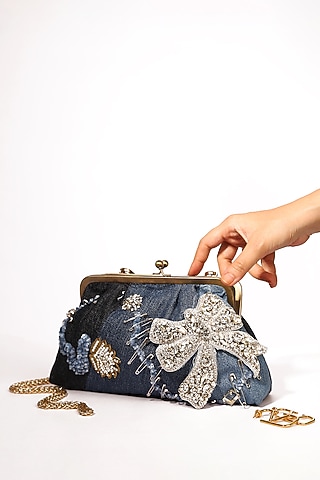 Blue Denim Crystal & Diamante Work Clutch by Aloha by PS