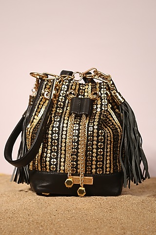 Black Net & Leather Bucket Bag by Aloha by PS