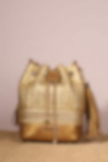 Golden Net & Leather Bucket Bag by Aloha by PS at Pernia's Pop Up Shop