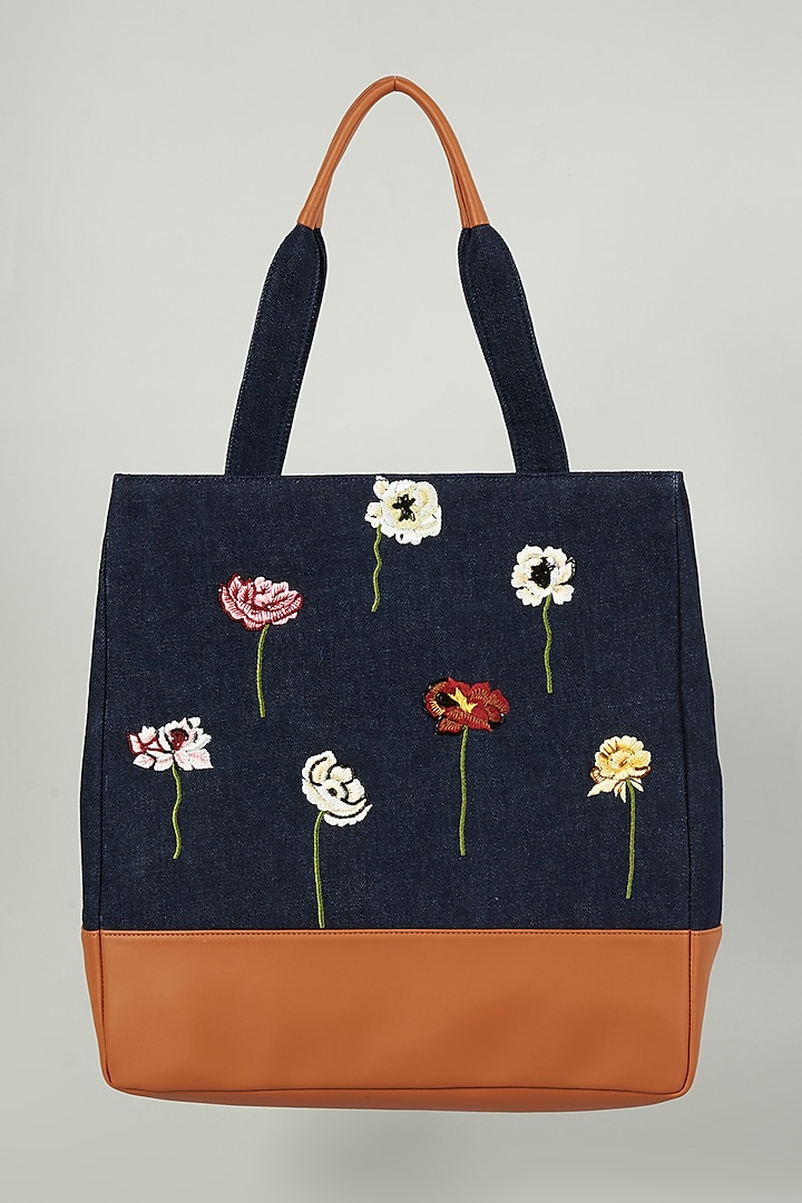 Blue Embroidered Tote Bag by Aloha by PS