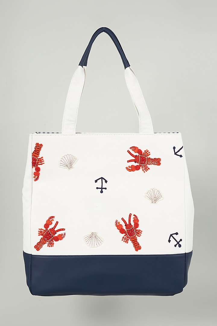 White Embroidered Tote Bag by Aloha by PS