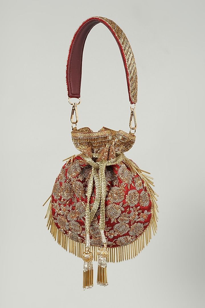 Red Hand Embroidered Potli by Aloha by PS at Pernia's Pop Up Shop