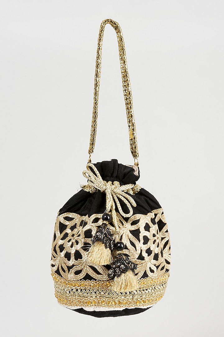 Black Raw Silk Potli by Aloha by PS at Pernia's Pop Up Shop