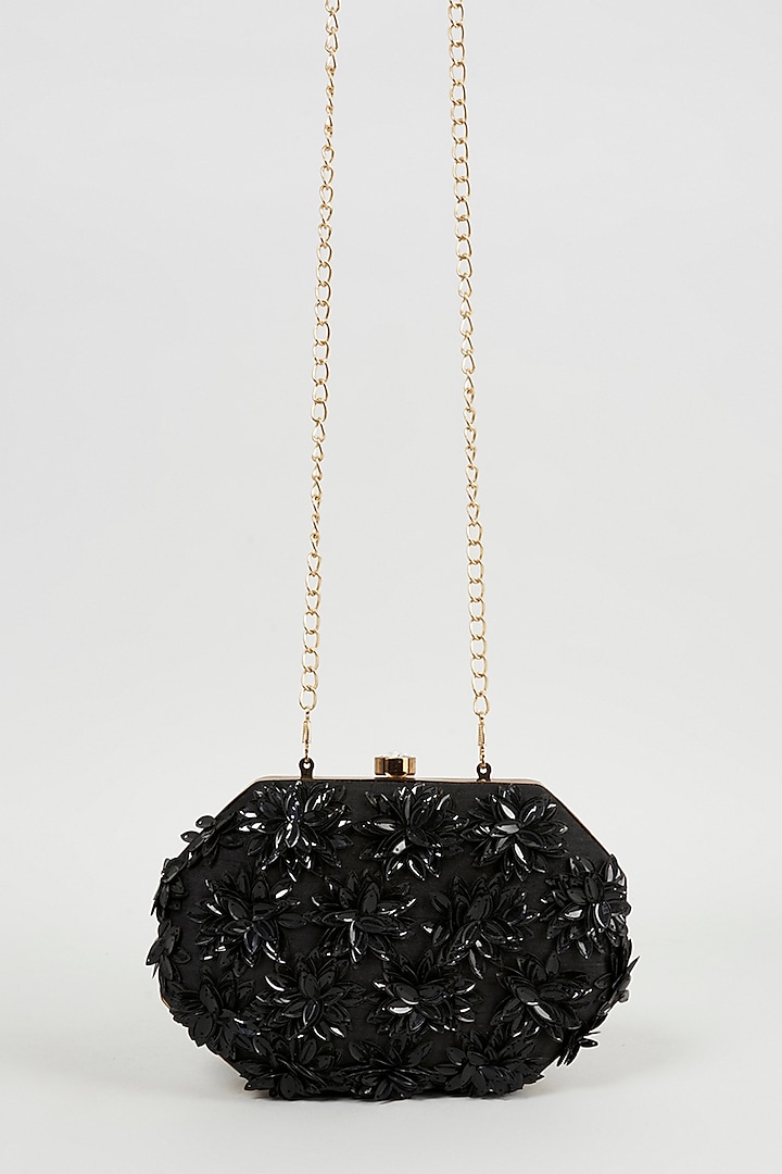 Black Hand Embroidered Clutch by Aloha by PS