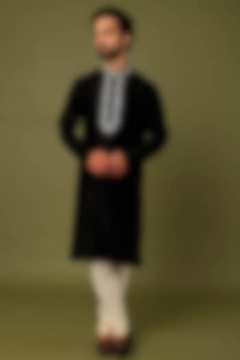 Black Pure Chanderi Embroidered Kurta by ALOUKIK at Pernia's Pop Up Shop