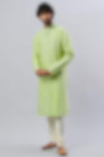 Mint Green Pure Chanderi Machine Embroidered Kurta by ALOUKIK at Pernia's Pop Up Shop