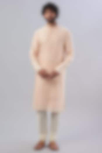 Peach Pure Chanderi Thread Embroidered Kurta by ALOUKIK at Pernia's Pop Up Shop