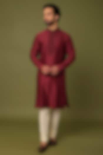 Maroon Pure Chanderi Embroidered Kurta by ALOUKIK at Pernia's Pop Up Shop