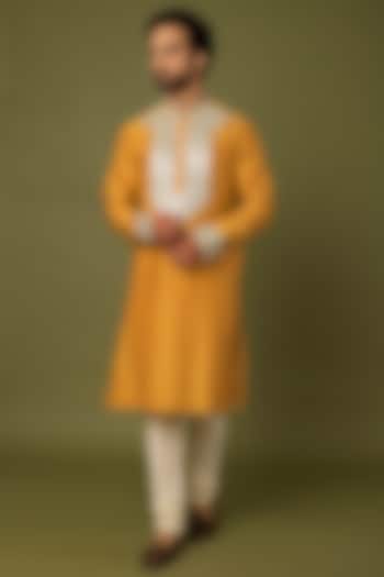 Yellow Pure Chanderi Embroidered Kurta by ALOUKIK at Pernia's Pop Up Shop