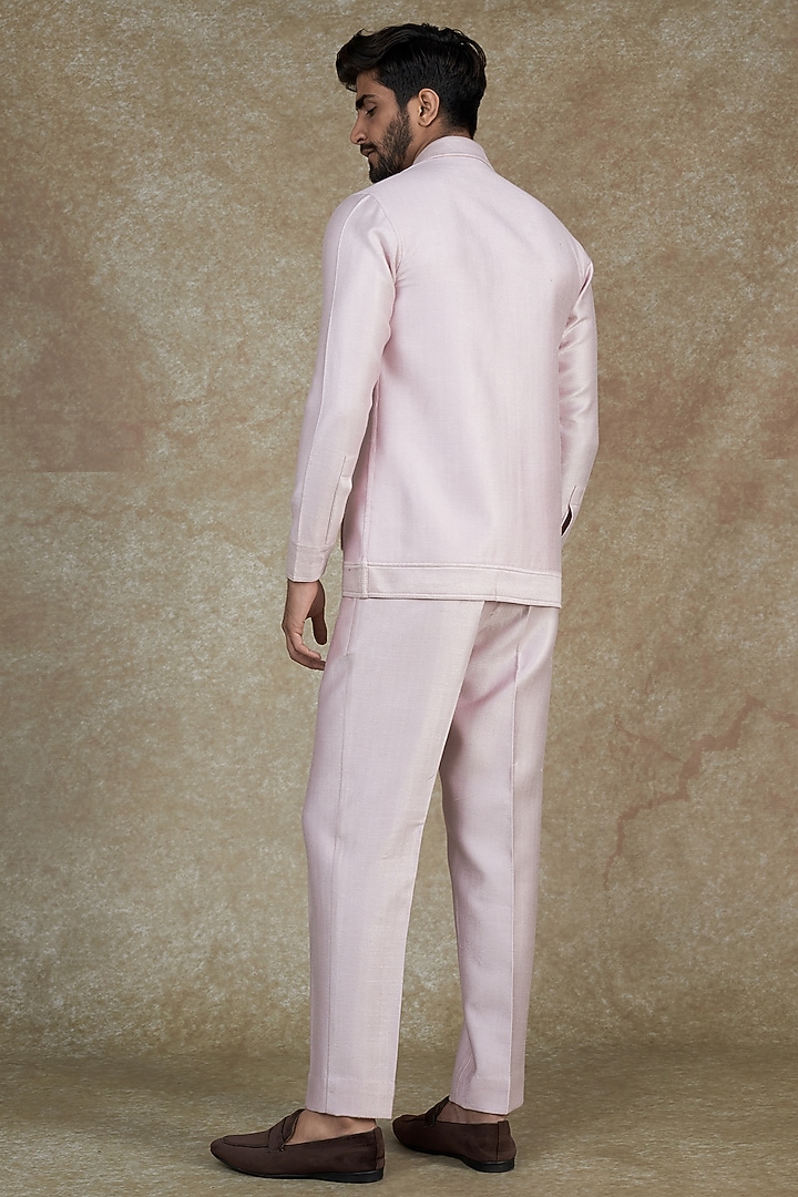 Blush Pink Silk Blend Bomber Jacket Set by ALOUKIK at Pernia's Pop Up Shop