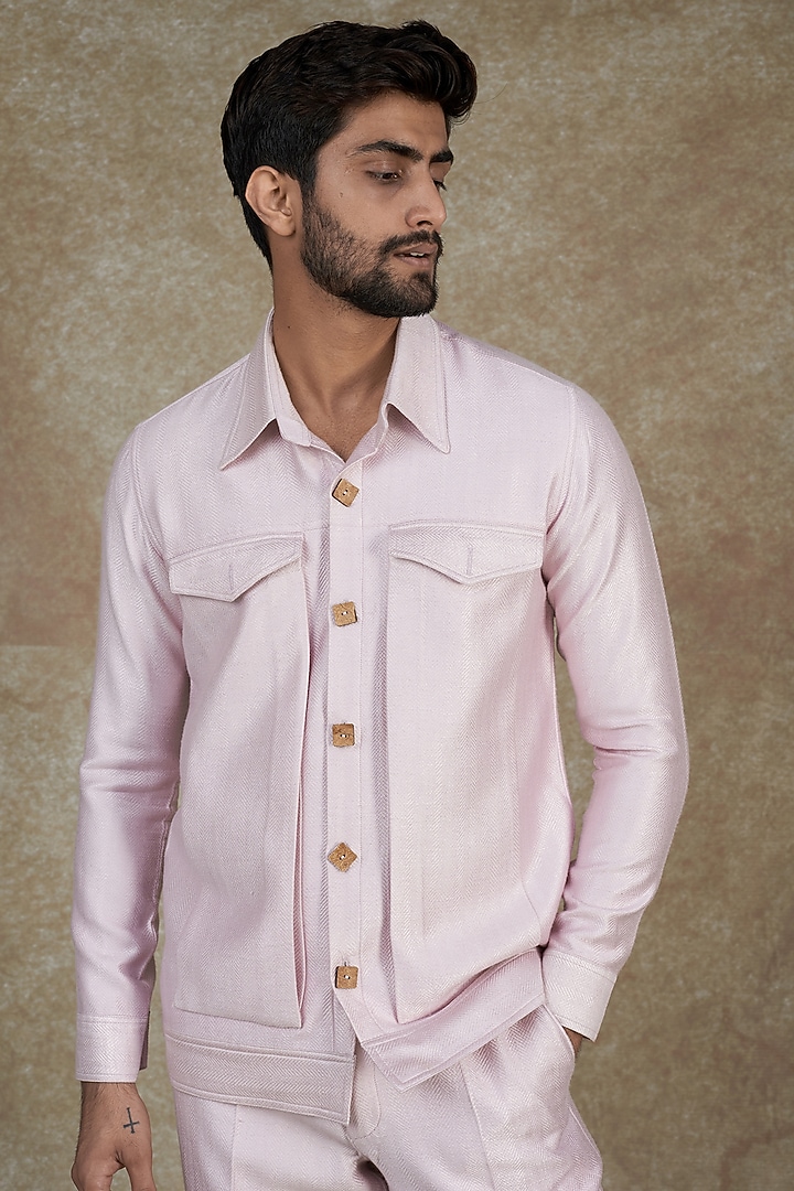 Blush Pink Silk Blend Bomber Jacket Set by ALOUKIK at Pernia's Pop Up Shop