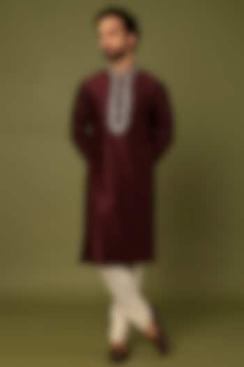 Maroon Pure Chanderi Zari Embroidered Kurta by ALOUKIK at Pernia's Pop Up Shop