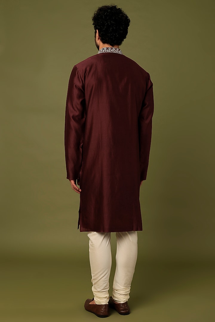 Maroon Pure Chanderi Zari Embroidered Kurta by ALOUKIK at Pernia's Pop Up Shop