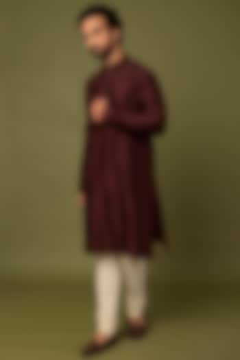 Maroon Pure Chanderi Machine Embroidered Kurta by ALOUKIK at Pernia's Pop Up Shop