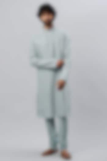 Powder Blue Cotton Mirror Embroidered Kurta by ALOUKIK at Pernia's Pop Up Shop