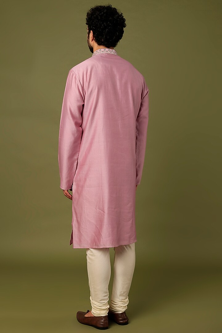Pink Pure Chanderi Zari Embroidered Kurta by ALOUKIK at Pernia's Pop Up Shop