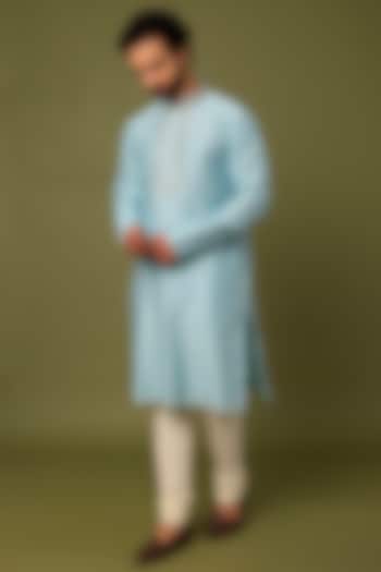 Blue Pure Chanderi Zari Embroidered Kurta by ALOUKIK at Pernia's Pop Up Shop