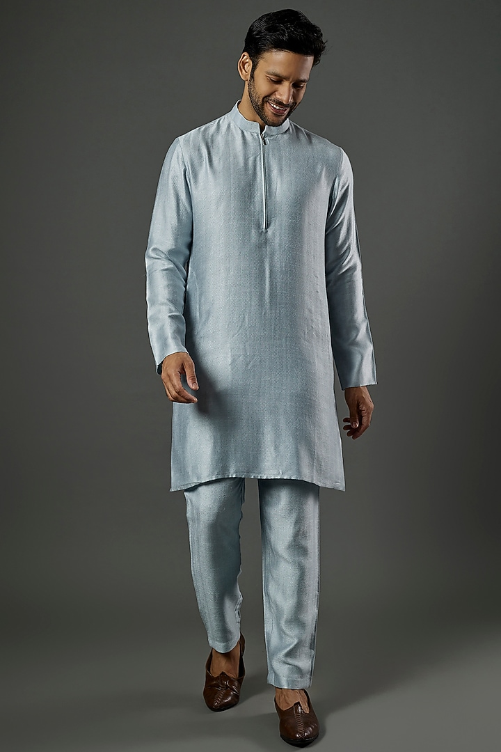 Sky Blue Silk Cotton Kurta by ALOUKIK at Pernia's Pop Up Shop