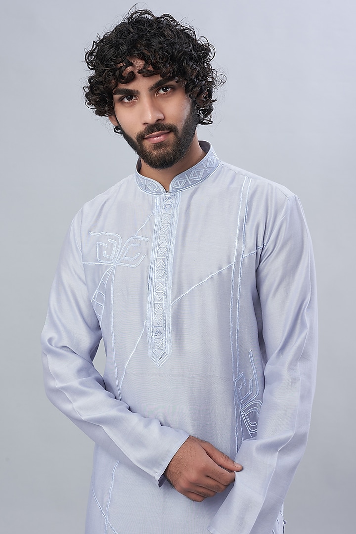 Powder Blue Chanderi Kurta by ALOUKIK at Pernia's Pop Up Shop
