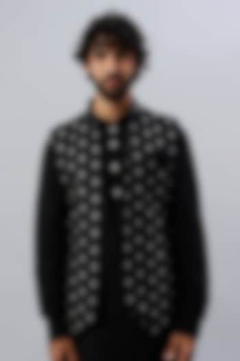 Black Velvet Digital Printed Bundi Jacket by ALOUKIK at Pernia's Pop Up Shop