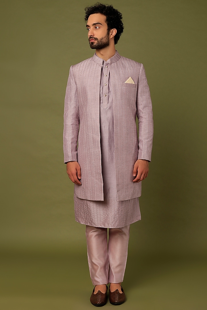 Lilac Pure Chanderi Machine Embroidered Indowestern by ALOUKIK at Pernia's Pop Up Shop