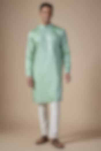 Mint Green Art Silk Hand & Machine Embroidered Kurta Set by ALOUKIK at Pernia's Pop Up Shop