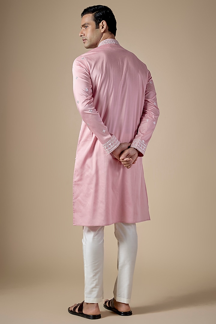Baby Pink Art Silk Hand & Machine Embroidered Kurta Set by ALOUKIK at Pernia's Pop Up Shop