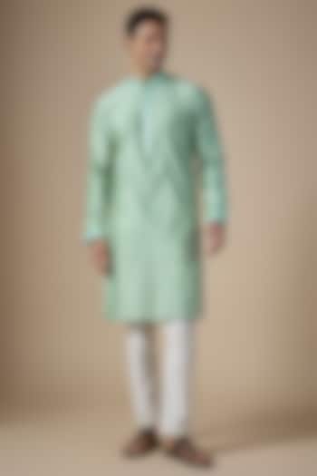 Mint Green Art Silk Hand & Machine Embroidered Kurta Set by ALOUKIK at Pernia's Pop Up Shop
