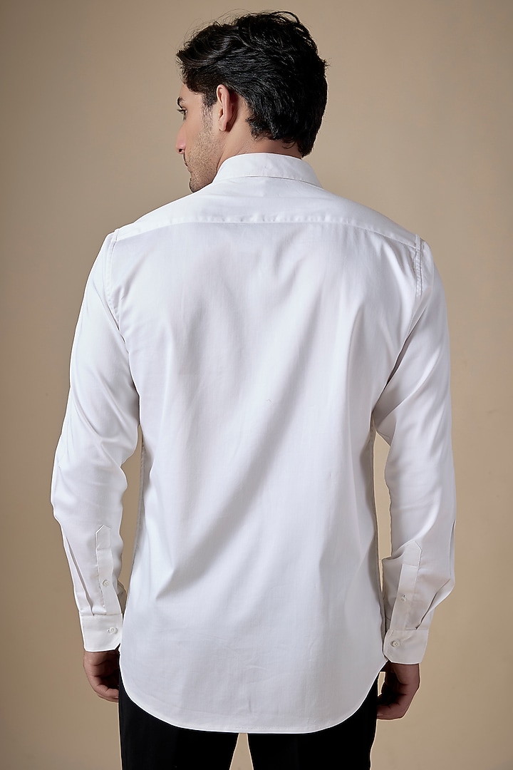 White Poly Cotton Lycra Aari Embroidered Party Wear Shirt by ALOUKIK at Pernia's Pop Up Shop