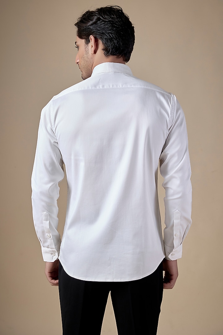 White Poly Cotton Lycra Aari Embroidered Party Wear Shirt by ALOUKIK at Pernia's Pop Up Shop