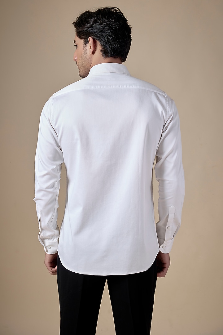 White Poly Cotton Lycra Aari Embroidered Party Wear Shirt by ALOUKIK at Pernia's Pop Up Shop