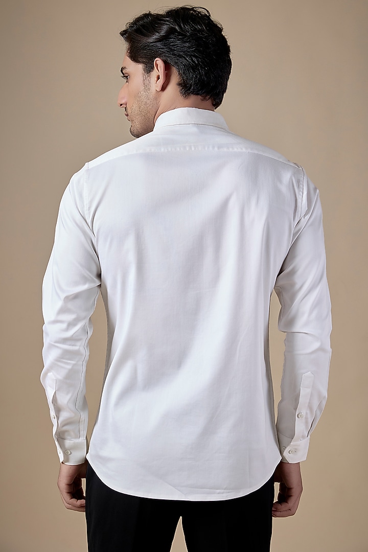 White Poly Cotton Lycra Aari Embroidered Party Wear Shirt by ALOUKIK at Pernia's Pop Up Shop