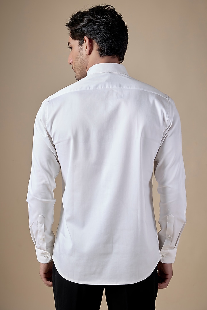 White Poly Cotton Lycra Aari Embroidered Party Wear Shirt by ALOUKIK at Pernia's Pop Up Shop