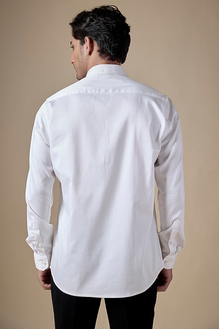 White Poly Cotton Lycra Aari Embroidered Party Wear Shirt by ALOUKIK at Pernia's Pop Up Shop