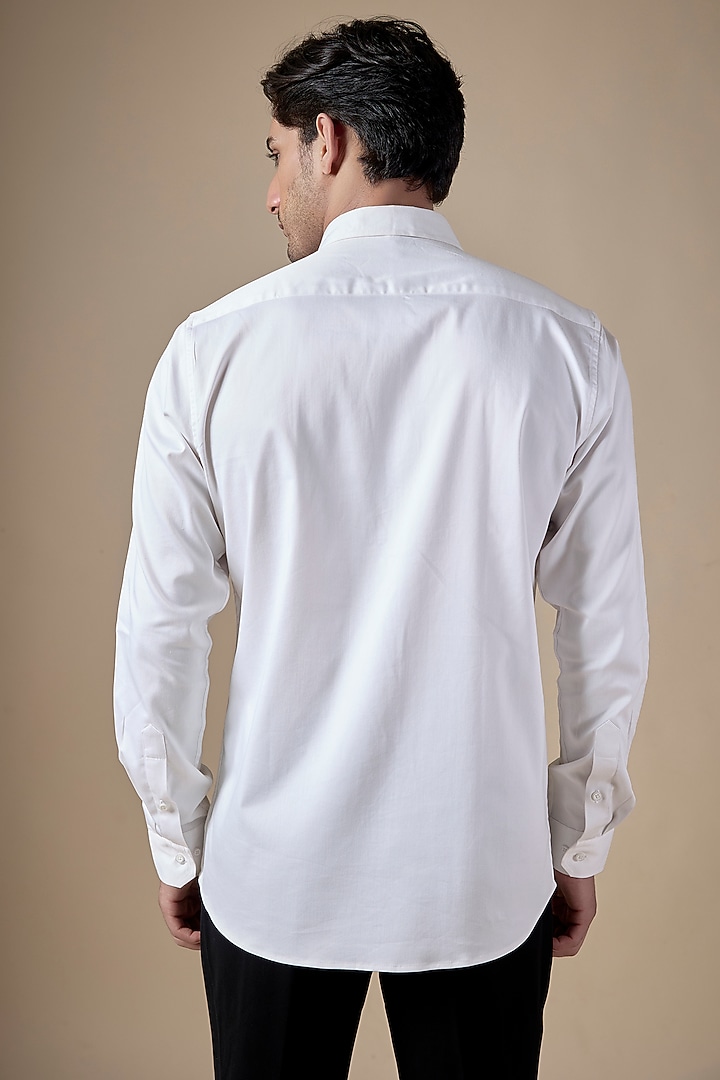 White Poly Cotton Lycra Aari Embroidered Party Wear Shirt by ALOUKIK at Pernia's Pop Up Shop