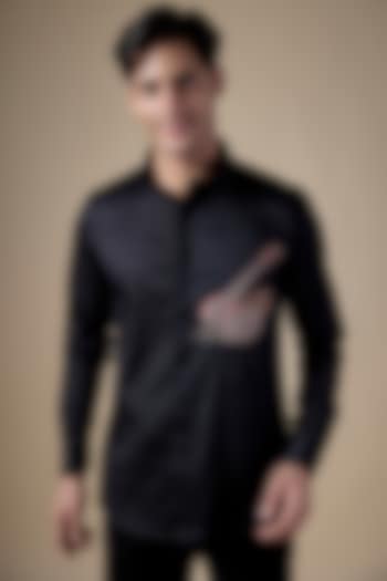 Black Poly Cotton Lycra Aari Embroidered Party Wear Shirt by ALOUKIK at Pernia's Pop Up Shop