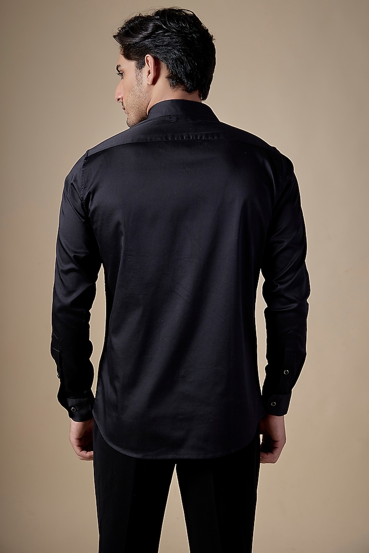 Black Poly Cotton Lycra Aari Embroidered Party Wear Shirt by ALOUKIK at Pernia's Pop Up Shop