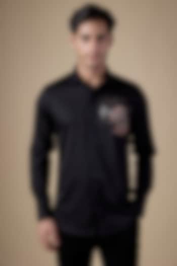 Black Poly Cotton Lycra Aari Embroidered Party Wear Shirt by ALOUKIK at Pernia's Pop Up Shop