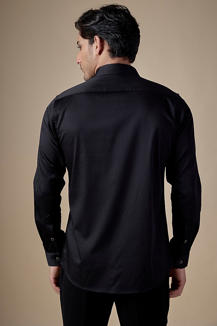 Black Poly Cotton Lycra Aari Embroidered Party Wear Shirt by ALOUKIK at Pernia's Pop Up Shop
