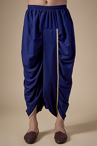 Navy Blue Art Silk Dhoti Pants by ALOUKIK