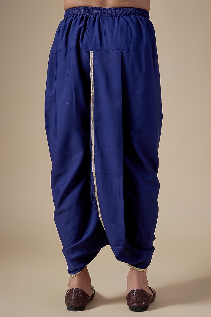 Navy Blue Art Silk Dhoti Pants by ALOUKIK at Pernia's Pop Up Shop