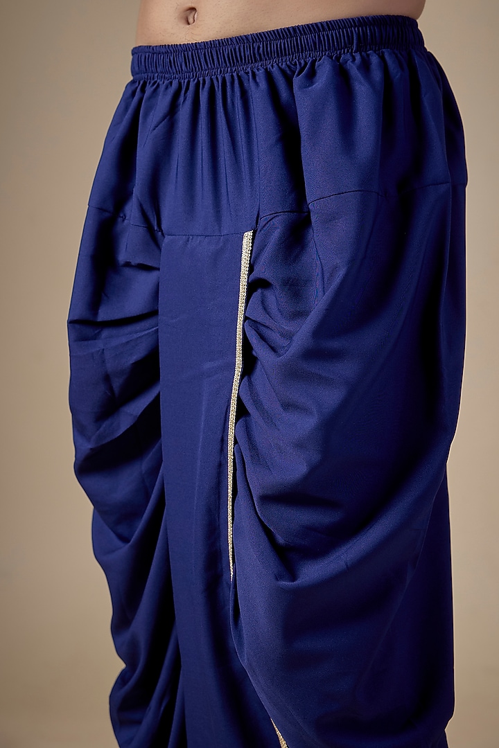 Navy Blue Art Silk Dhoti Pants by ALOUKIK at Pernia's Pop Up Shop