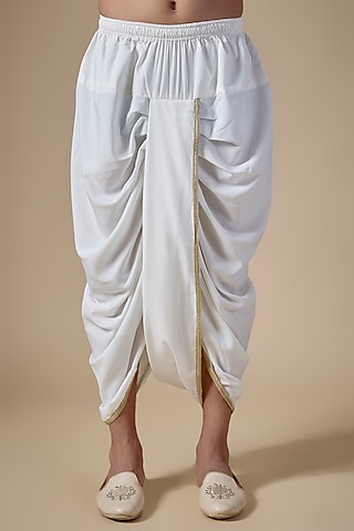 White Art Silk Dhoti Pants by ALOUKIK